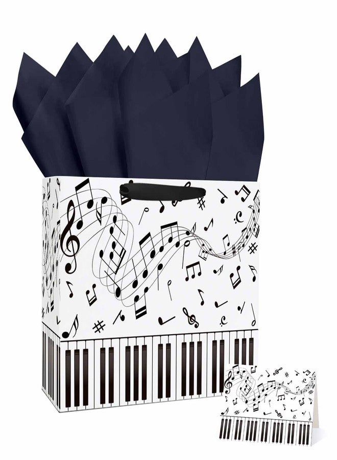MUNILAIL 13 Inches Music Notes Gift Bag with Handle Tissue Paper and Greeting Card Musical Gift Bag for Boys Girls Birthday Party Baby Shower Music Themed Party Decorations Large Paper Bag - Image 1
